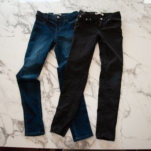 2 Pairs of Girls Levi's Size 10: Blue Pull on Leggings and Black 710 Skinny